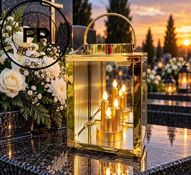 Лампадка на сонячній батареї КУБ золото 18*18*↕28см 5907520047629 фото